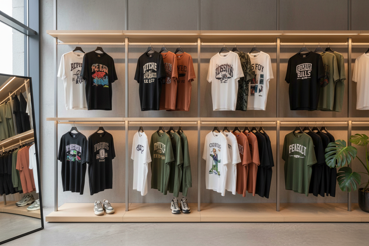 Wardrobe collection of streetwear tshirts